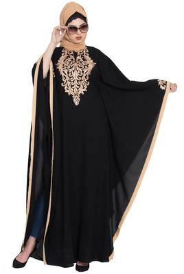 Black Nida Golden Embroidered Farasha Kaftan 4