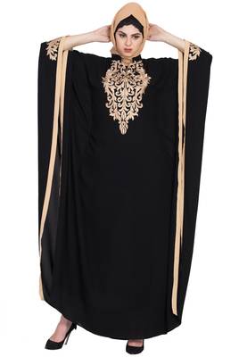Black Nida Golden Embroidered Farasha Kaftan 5