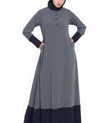 Grey Dual Color Abaya With Buttoned Sleeves