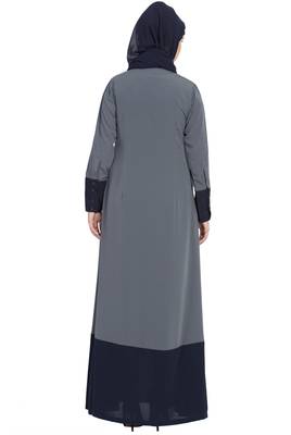 Grey Dual Color Abaya With Buttoned Sleeves 4