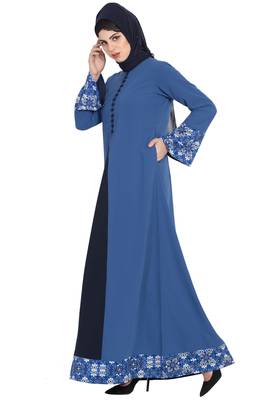 Blue Nidadress Abaya With Floral Borders 2