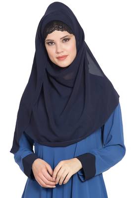 Navy Blue Georgette Ready To Wear-Instant Hijabs 1