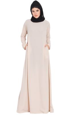 Light Beige kashibo Simple A Line Abaya With Side Pockets 1