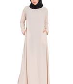 Light Beige kashibo Simple A Line Abaya With Side Pockets