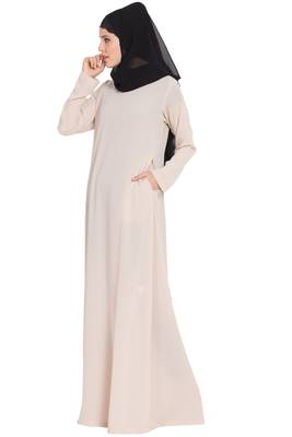 Light Beige kashibo Simple A Line Abaya With Side Pockets 3