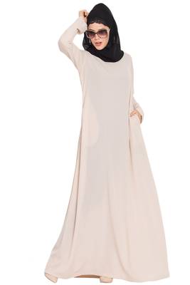 Light Beige kashibo Simple A Line Abaya With Side Pockets 5