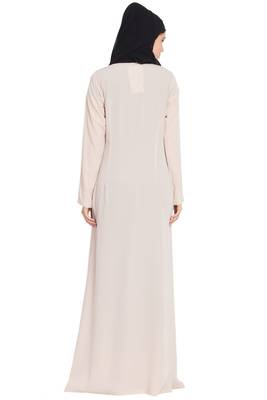 Light Beige kashibo Simple A Line Abaya With Side Pockets 6