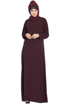 Wine Simple A Line Abaya With Side Pockets 1