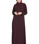 Wine Simple A Line Abaya With Side Pockets