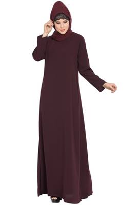 Wine Simple A Line Abaya With Side Pockets 2