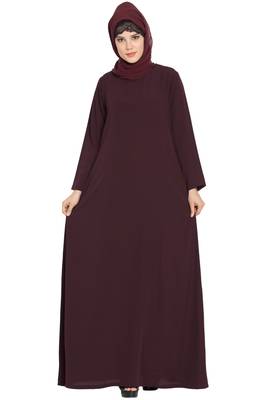 Wine Simple A Line Abaya With Side Pockets 3