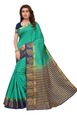 Green printed faux tussar silk saree with blouse 1