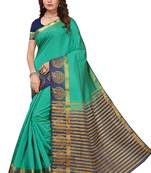 Green printed faux tussar silk saree with blouse