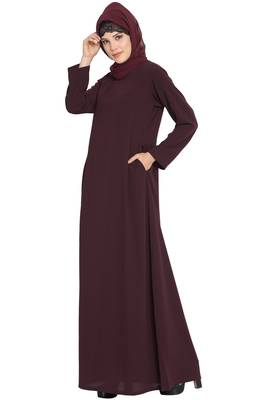 Wine Simple A Line Abaya With Side Pockets 5
