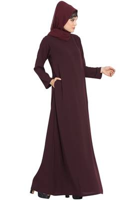 Wine Simple A Line Abaya With Side Pockets 6