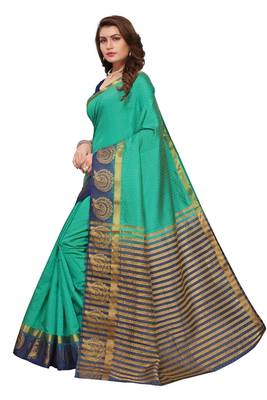 Green printed faux tussar silk saree with blouse 2