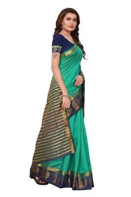 Green printed faux tussar silk saree with blouse 3