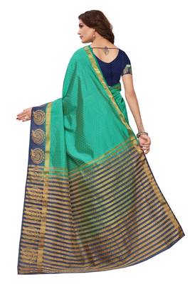 Green printed faux tussar silk saree with blouse 4