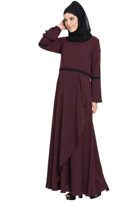 Wine kashibo Umbrella Cut Dress Abaya With Falling Panel And Bell Sleeves 1