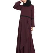 Wine kashibo Umbrella Cut Dress Abaya With Falling Panel And Bell Sleeves