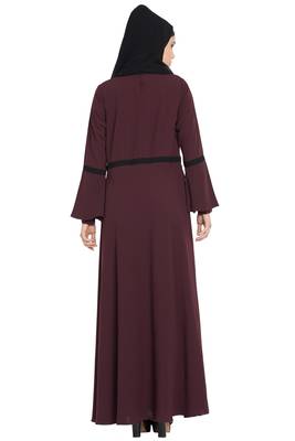 Wine kashibo Umbrella Cut Dress Abaya With Falling Panel And Bell Sleeves 3