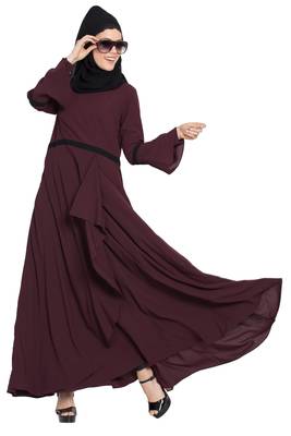 Wine kashibo Umbrella Cut Dress Abaya With Falling Panel And Bell Sleeves 5