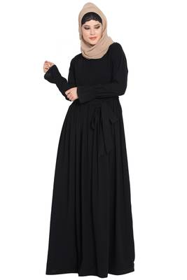 Black kashibo Simple Yet Very Elegant Dress Abaya With Matching Belt 1