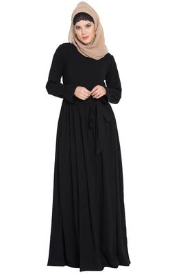 Black kashibo Simple Yet Very Elegant Dress Abaya With Matching Belt 2