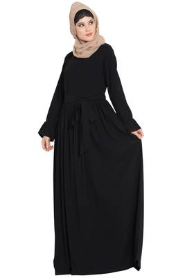Black kashibo Simple Yet Very Elegant Dress Abaya With Matching Belt 3