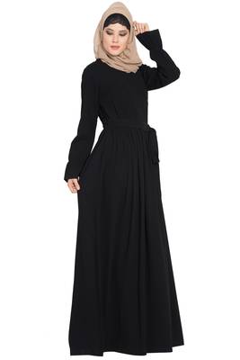 Black kashibo Simple Yet Very Elegant Dress Abaya With Matching Belt 4