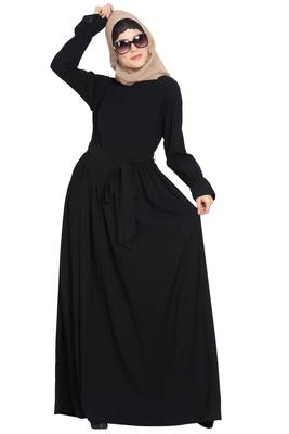 Black kashibo Simple Yet Very Elegant Dress Abaya With Matching Belt 5