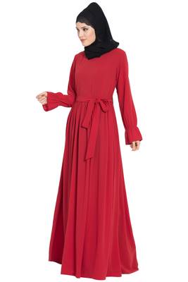 Red kashibo Simple Yet Very Elegant Dress Abaya With Matching Belt 2