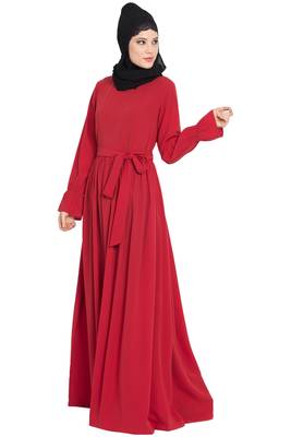 Red kashibo Simple Yet Very Elegant Dress Abaya With Matching Belt 3