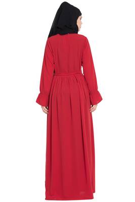Red kashibo Simple Yet Very Elegant Dress Abaya With Matching Belt 4