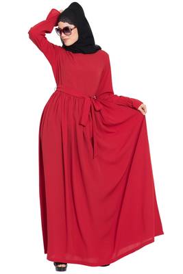 Red kashibo Simple Yet Very Elegant Dress Abaya With Matching Belt 5