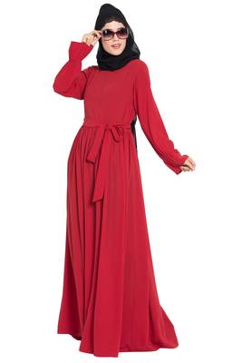 Red kashibo Simple Yet Very Elegant Dress Abaya With Matching Belt 6