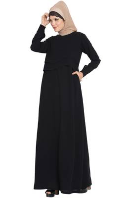Black kashibo Abaya Dress With Extra Two Layers On Yoke 1