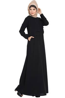Black kashibo Abaya Dress With Extra Two Layers On Yoke 2