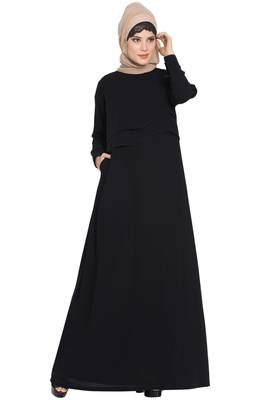 Black kashibo Abaya Dress With Extra Two Layers On Yoke 3