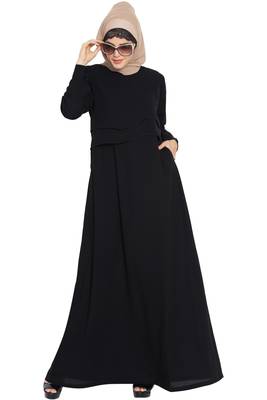 Black kashibo Abaya Dress With Extra Two Layers On Yoke 4