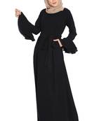 Black kashibo Abaya Dress With Double Layers Of Bell Sleeves And Matching Belt