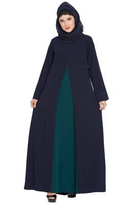 Navy Blue kashibo Whimsical Dress Abaya In Dual Color With Zipper 2