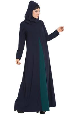 Navy Blue kashibo Whimsical Dress Abaya In Dual Color With Zipper 4