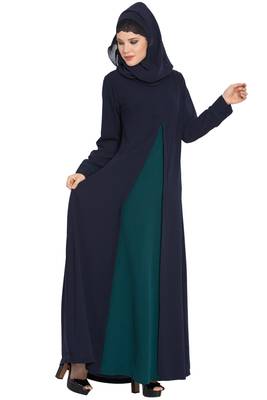 Navy Blue kashibo Whimsical Dress Abaya In Dual Color With Zipper 5