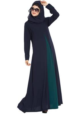 Navy Blue kashibo Whimsical Dress Abaya In Dual Color With Zipper 6
