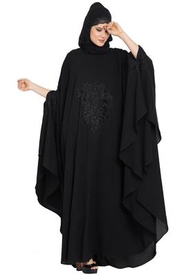 Black Nida Embroidered Irani Kaftan Abaya 3