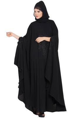 Black Nida Embroidered Irani Kaftan Abaya 4