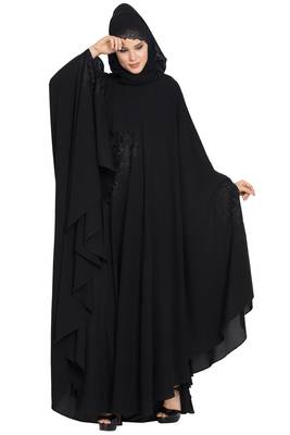 Black Nida Embroidered Irani Kaftan Abaya 6