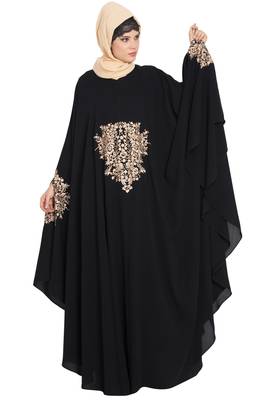 Black Nida Embroidered Irani Kaftan Abaya 1