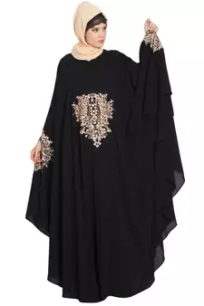 Black Nida Embroidered Irani Kaftan Abaya